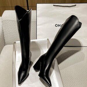 Black Elegant Women's High Quality Mid-Heel Over-The-Knee High Heels